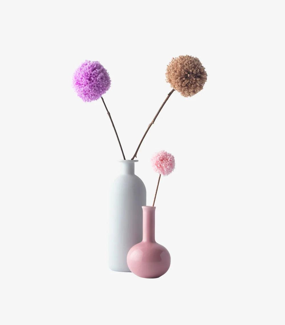 Multi Colored Pom pom Flower Ceramic Vase